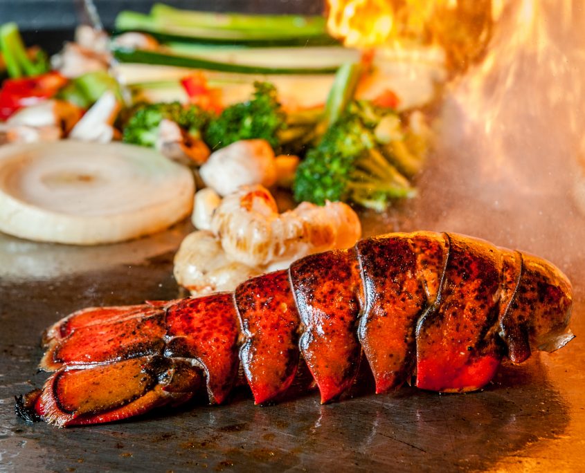 Teappan lobster on the grill with vegetables