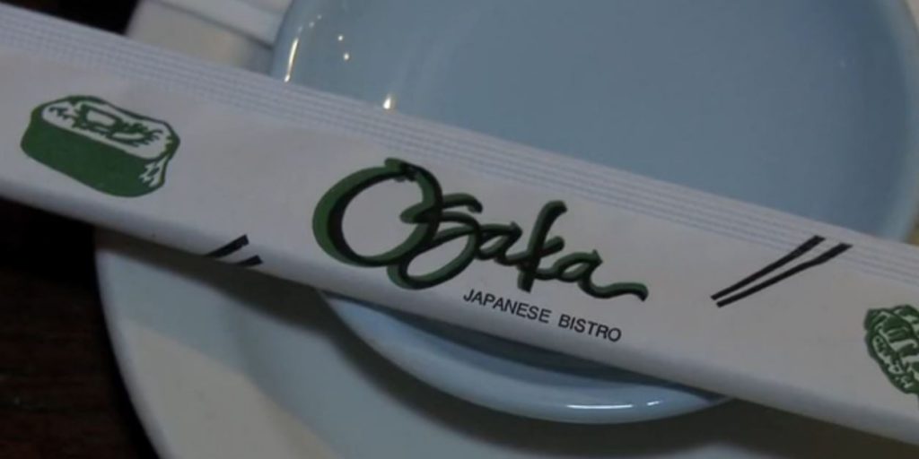 chopsticks in wrapper atop plate on table at Osaka Japanese Bistro in Las Vegas