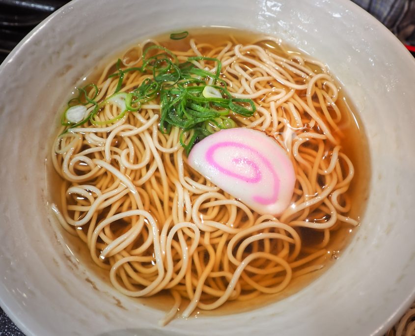 Japanese toshikoshi Soba noodle ramen in ceramic bowl, Japanese food
