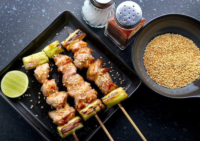 japanese chicken grill Yakitori set with leeks