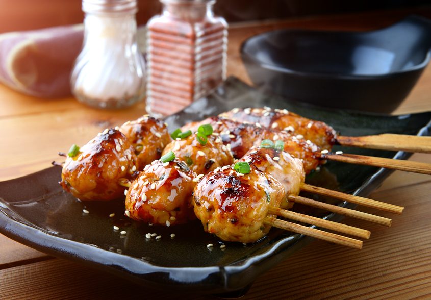 japanese meatball grill or tsukune cooked with teriyaki sauce ready to eat