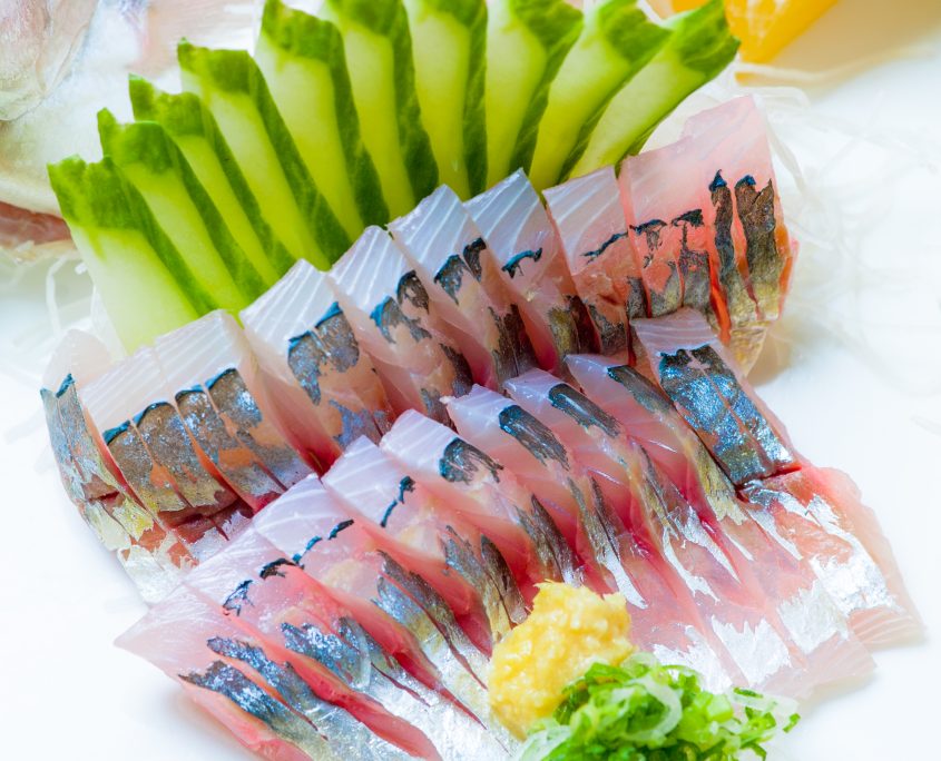 fresh sliced aji sashimi presented by Osaka Japanese Bistro