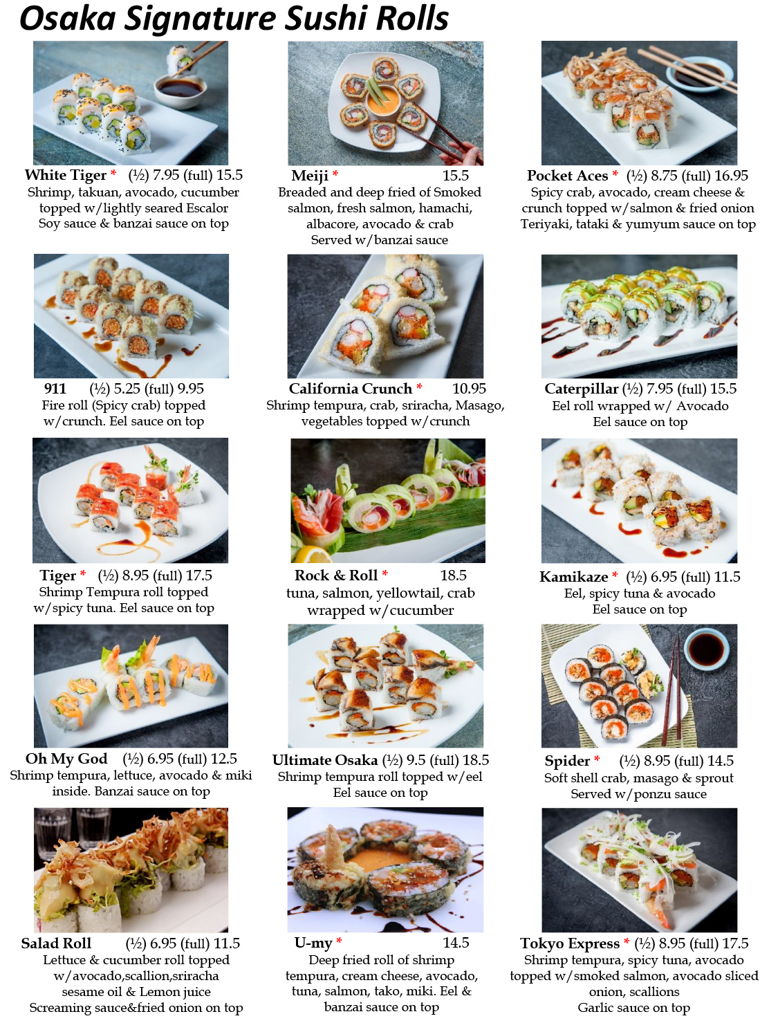 sushi rolls menu